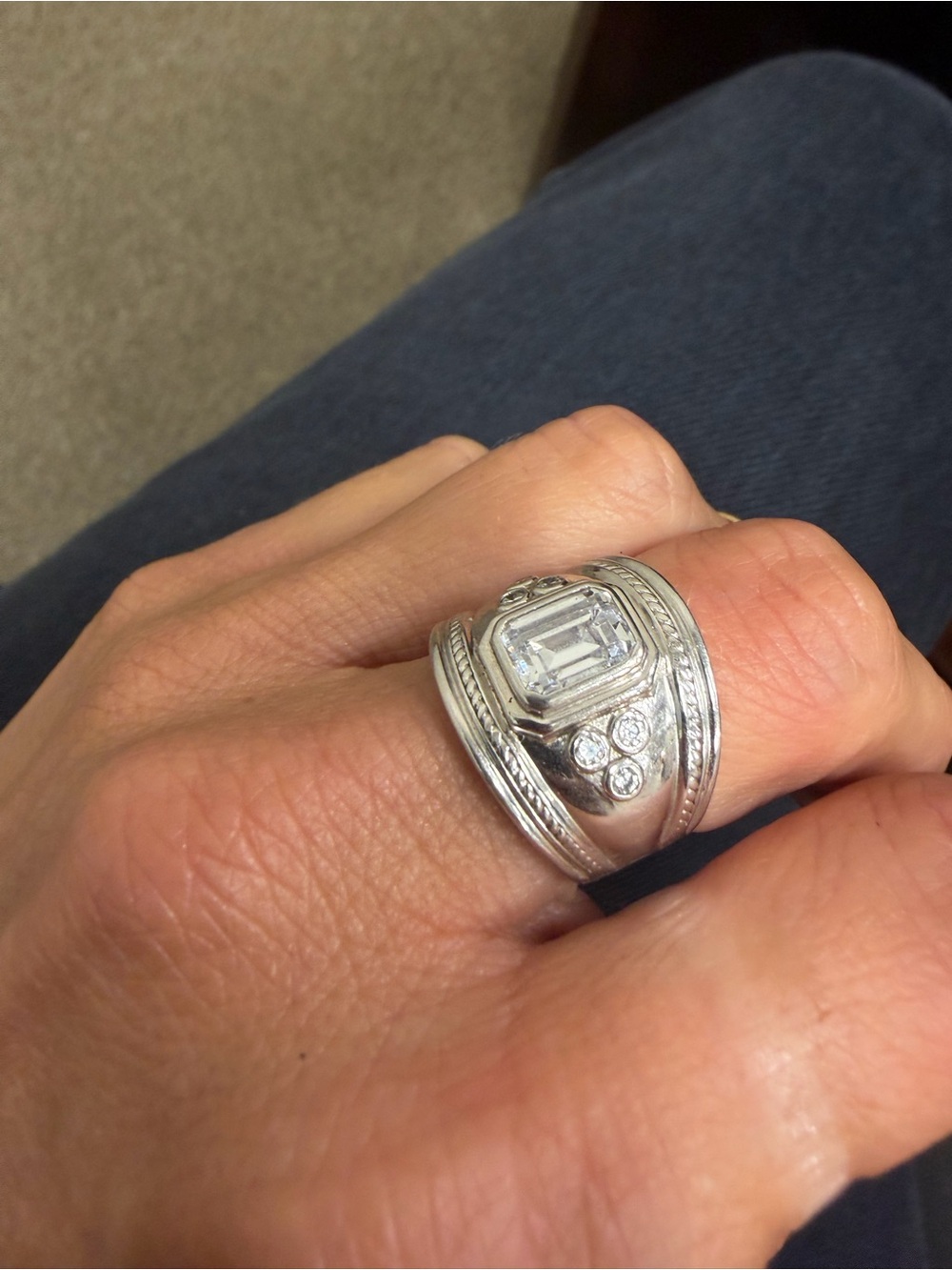 925 Sterling Silver CZ Wide Band size 7